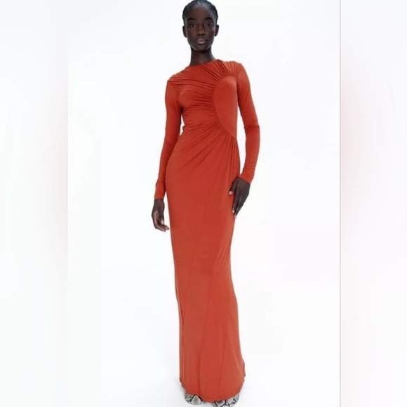 H&M Studio Collection Gathered Bodycon Dress (Burnt orange) - Picture 2 of 15